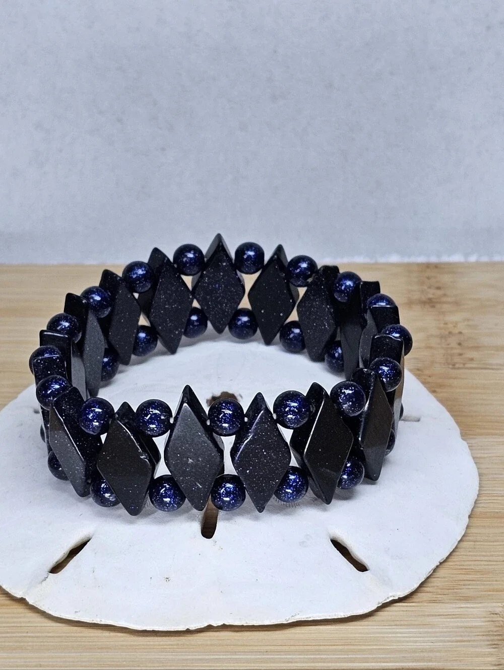 Midnight-Blue Goldstone Sparkling Gemstone Stretch Bracelet Vintage